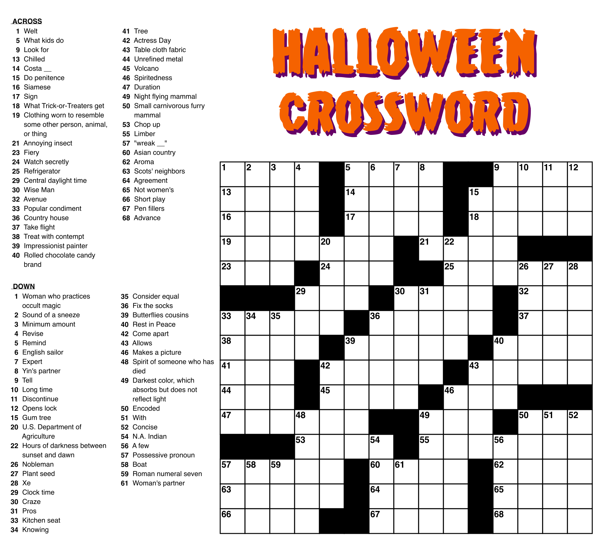 Teenage Crossword Puzzles Printable Free
