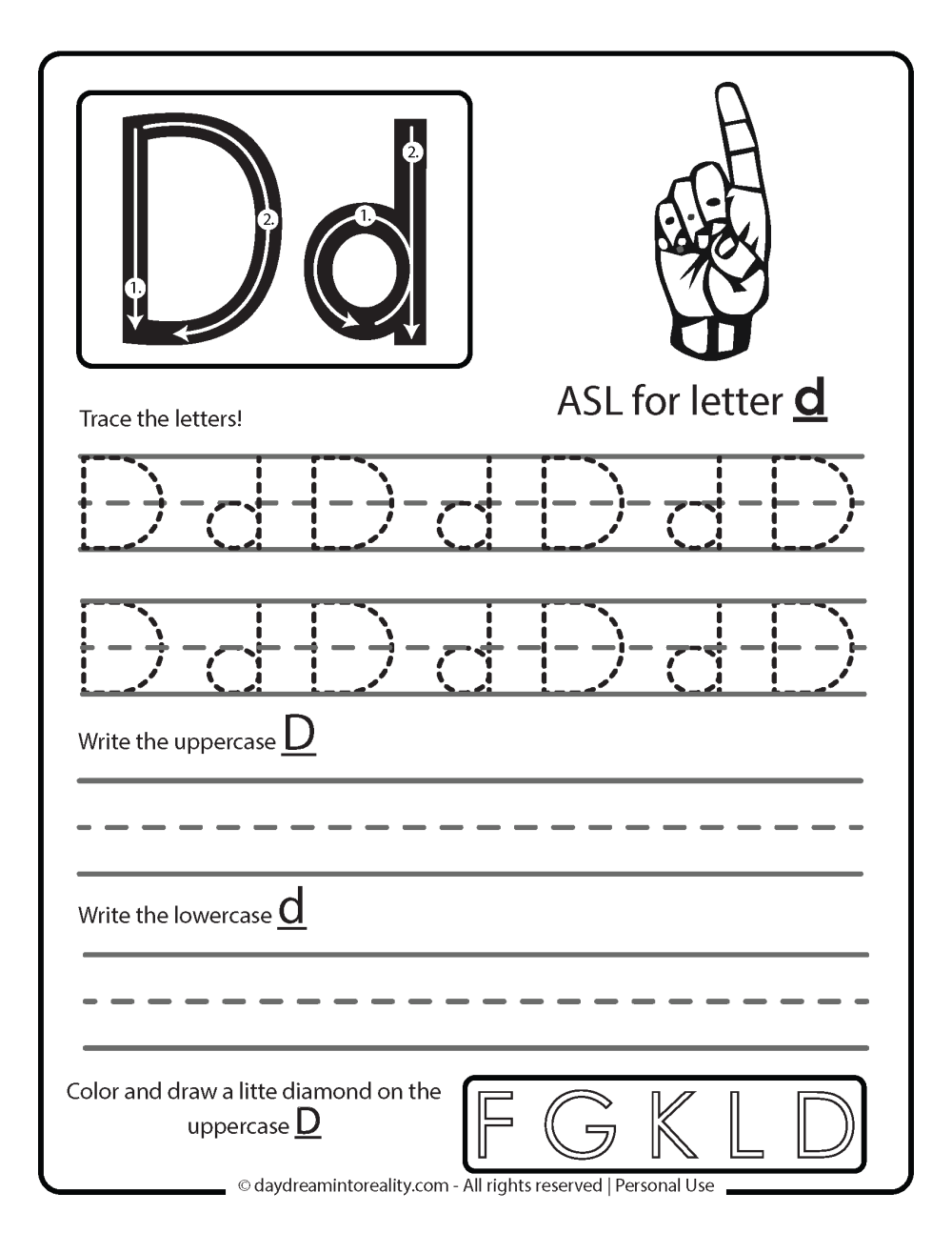 Free Printable Worksheets Letter D Tracing