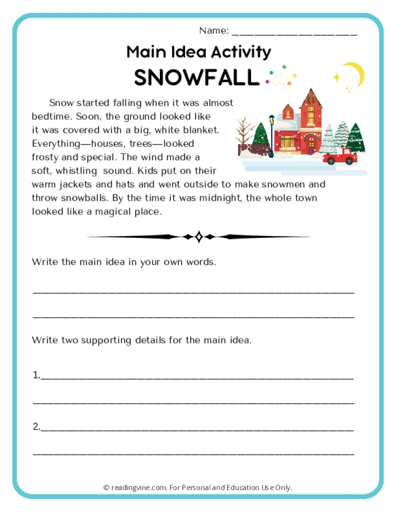Main Idea Worksheets ReadingVine
