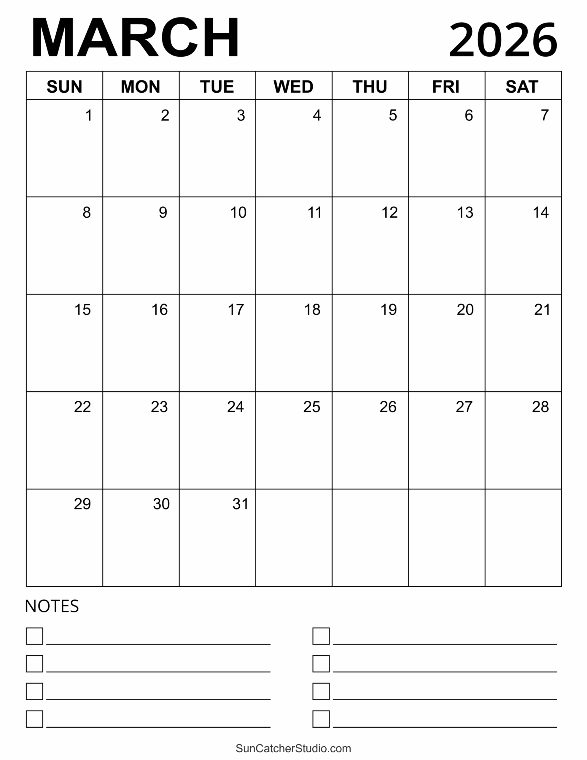 March 2026 Free Printable Calendar