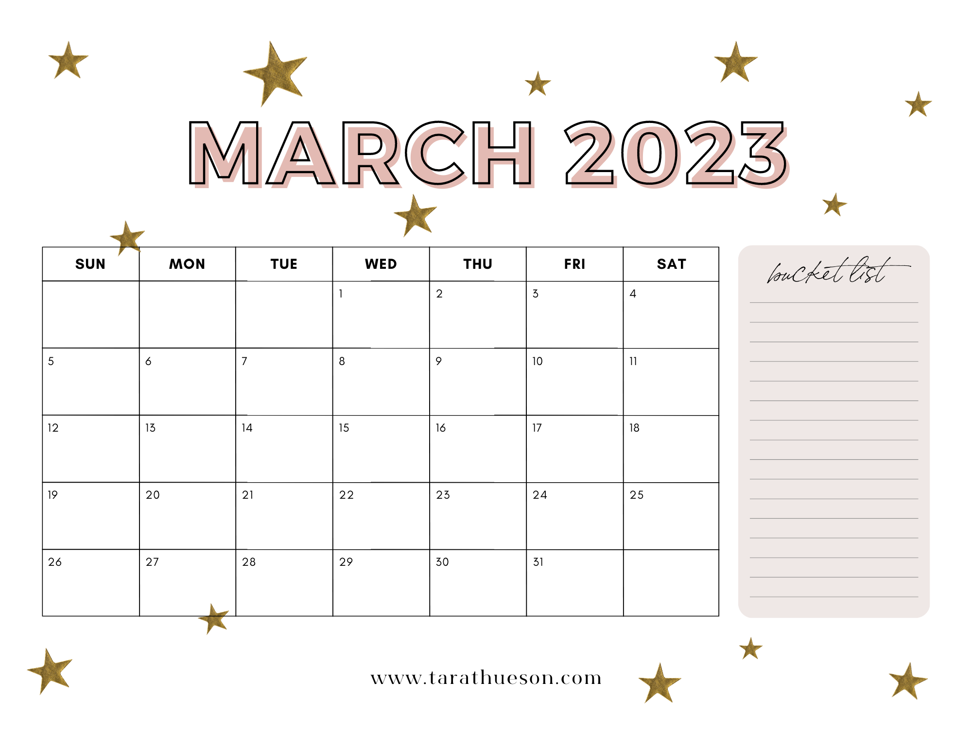 Free Printable March Calendar March