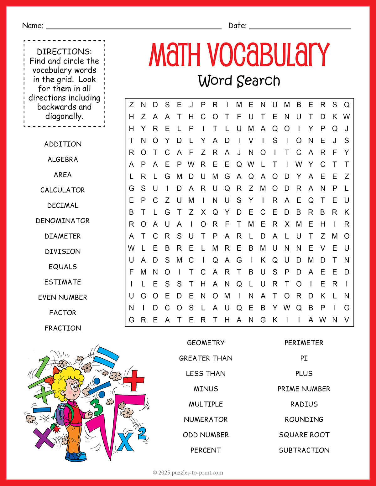Math Word Puzzles Printable
