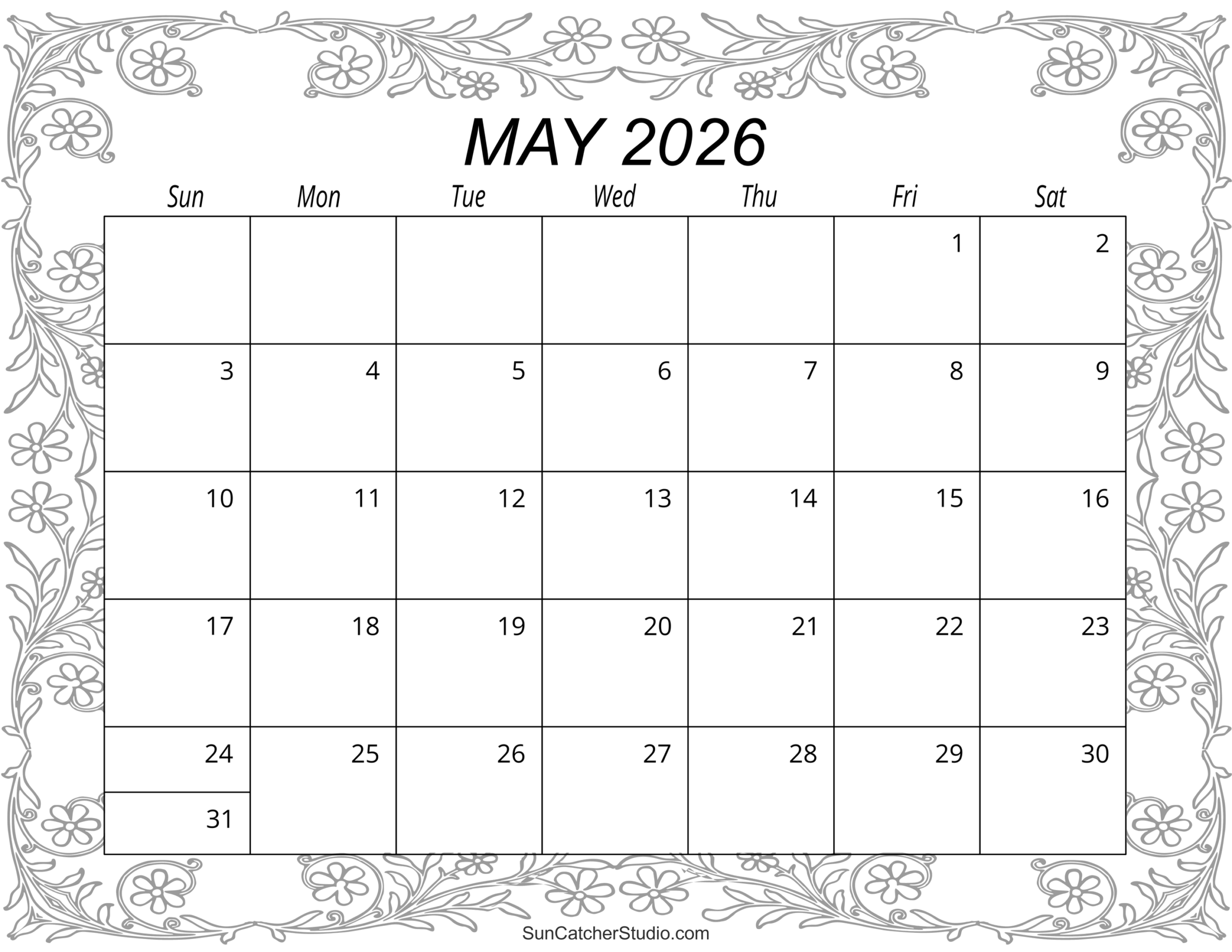Blank Calendar May 2026 Free Printable