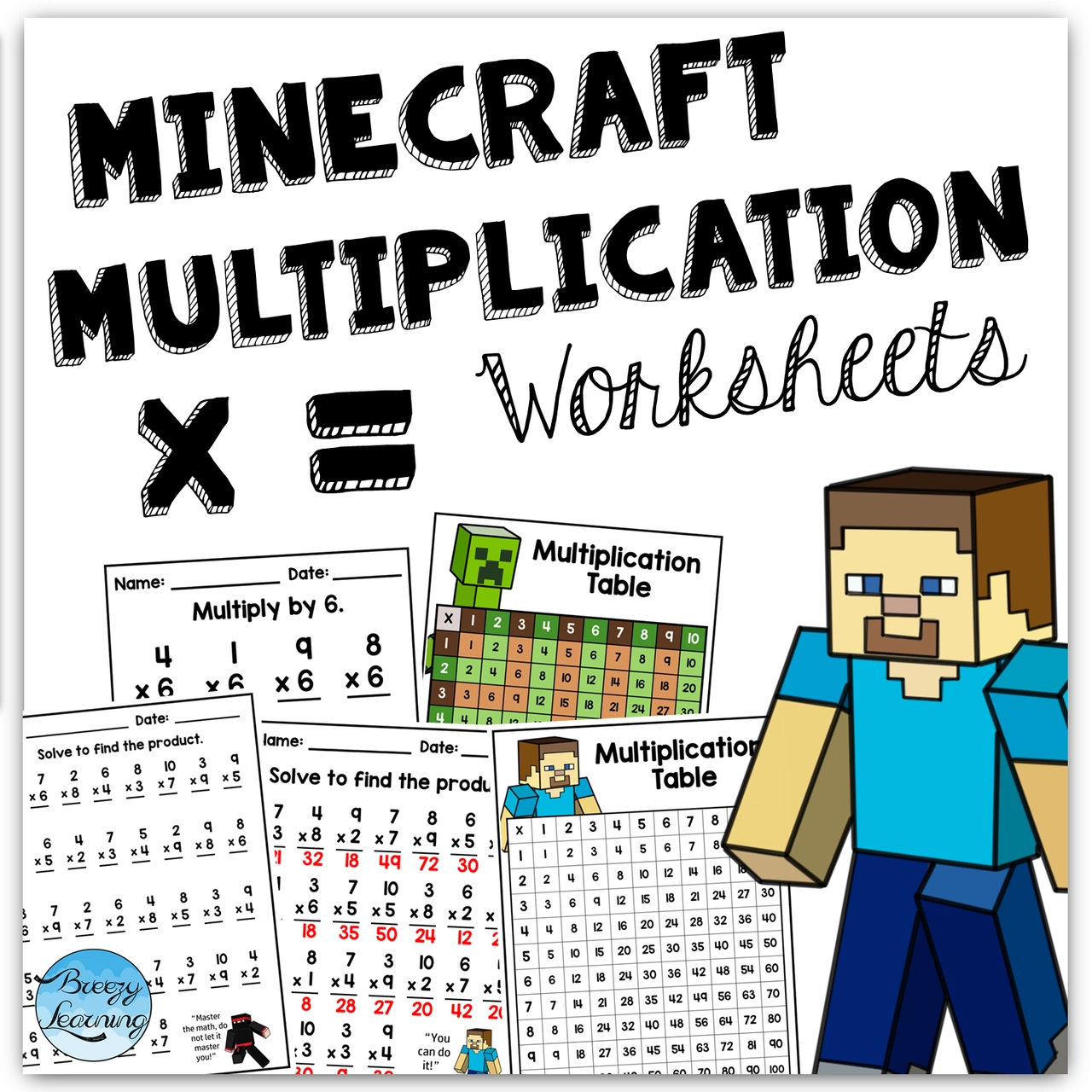 Multiplication Worksheets Tables Minecraft Math Amped Up Learning