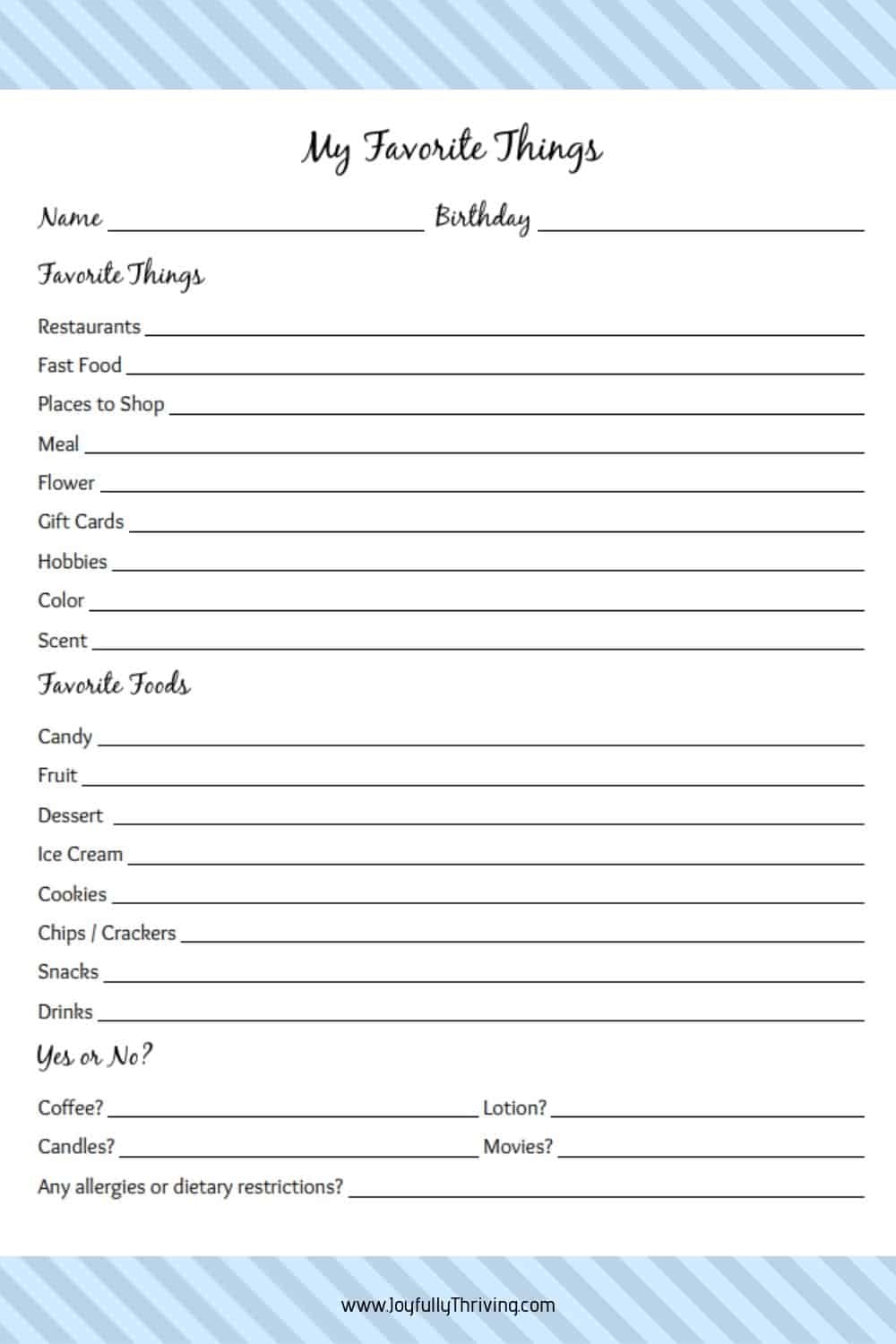 My Favorite Things List Free Printable Gift Ideas For Teachers 