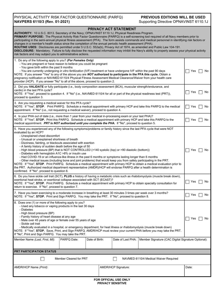 NAVPERS Form 6110 3 Download Fillable PDF Or Fill Online Physical 