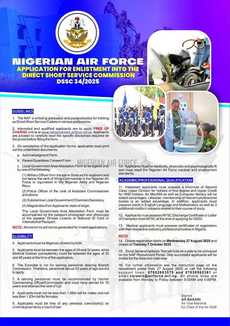 Nigerian Air Force PUBLIC ANNOUNCEMENT JOIN THE NIGERIAN AIR 