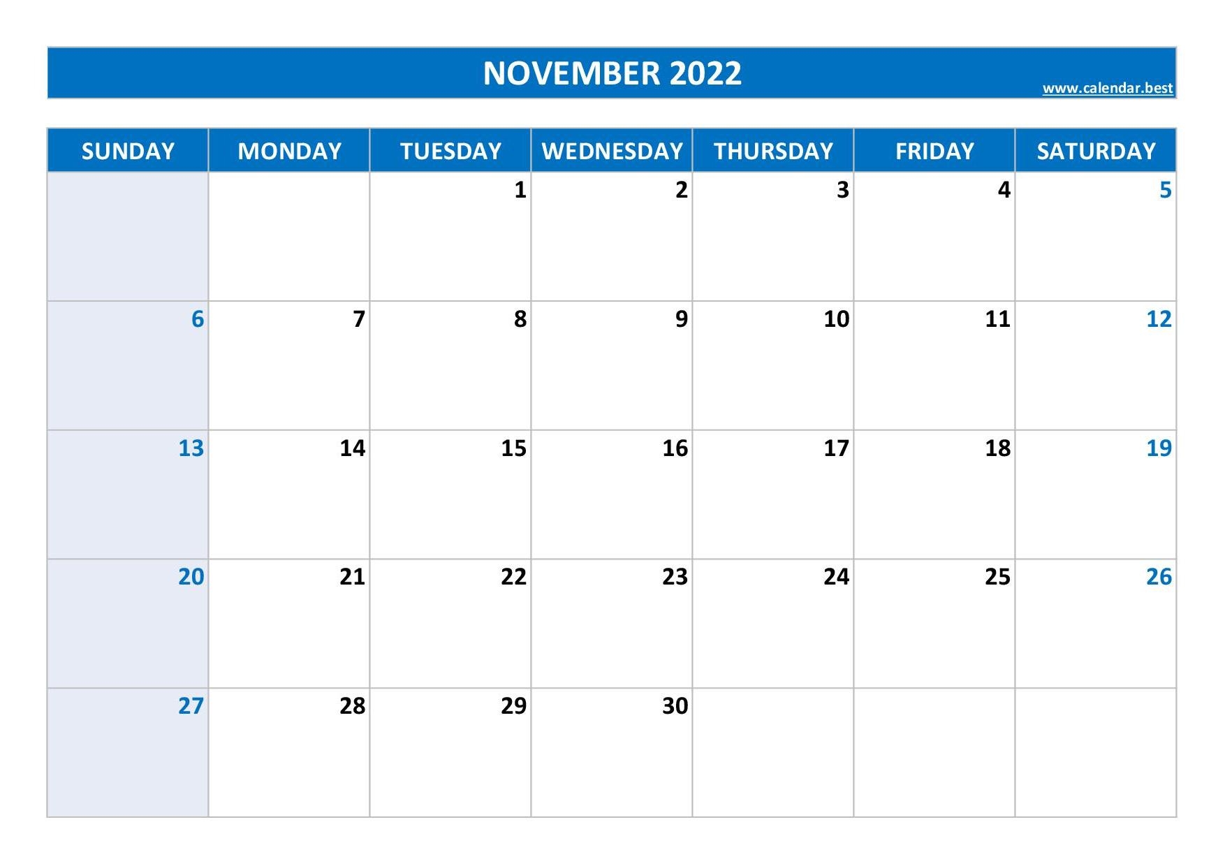 November Calendar Printable Pdf