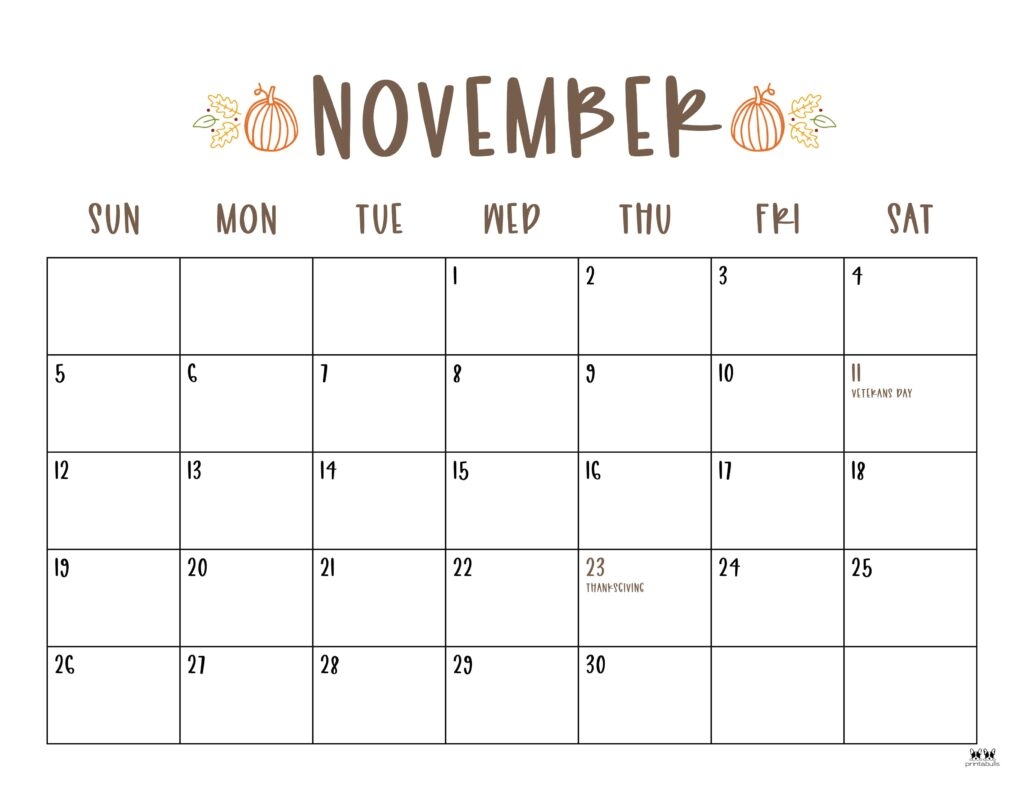 Free Cute November Printable Calendar