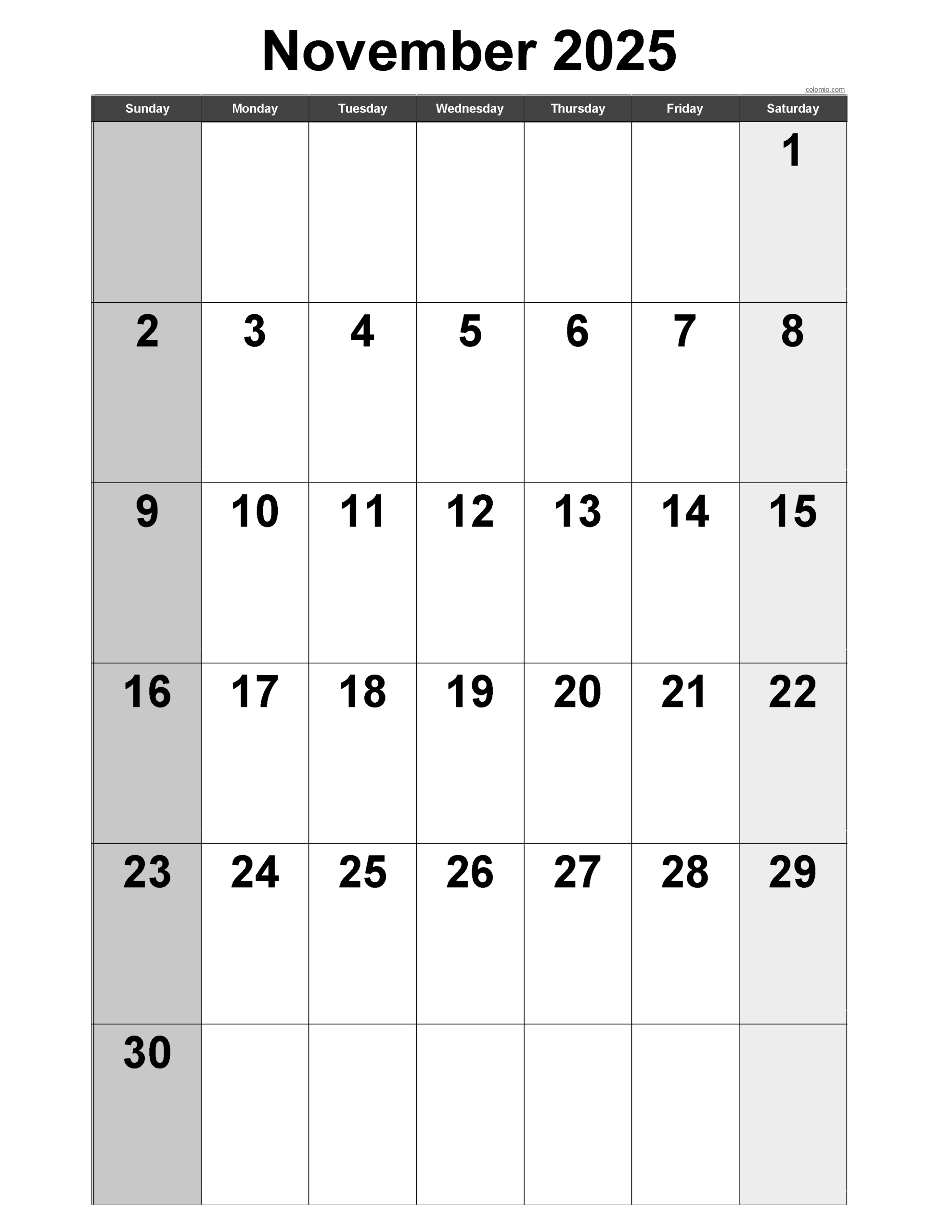 Printable Calendar Vertical November