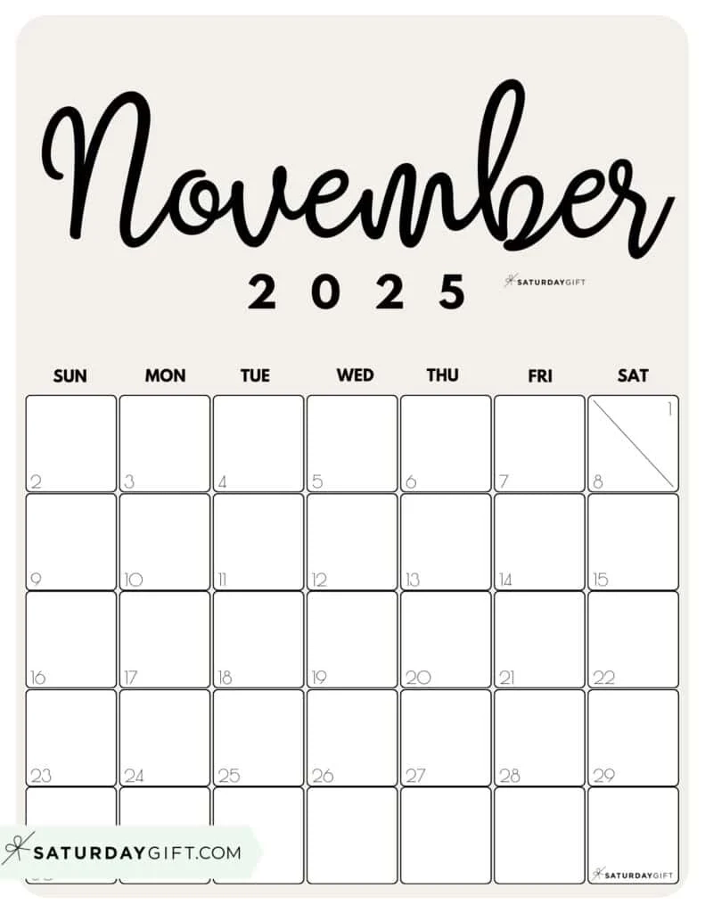 November 2025 Calendars 23 Cute Free Printable PDFs SaturdayGift