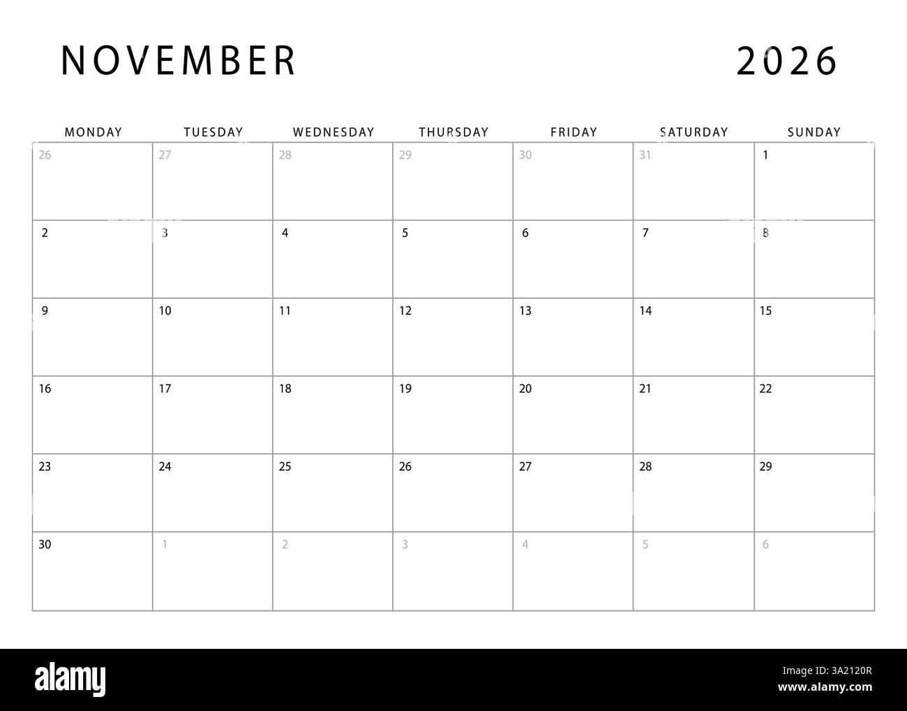 Calendar November 2026 Fill In Printable