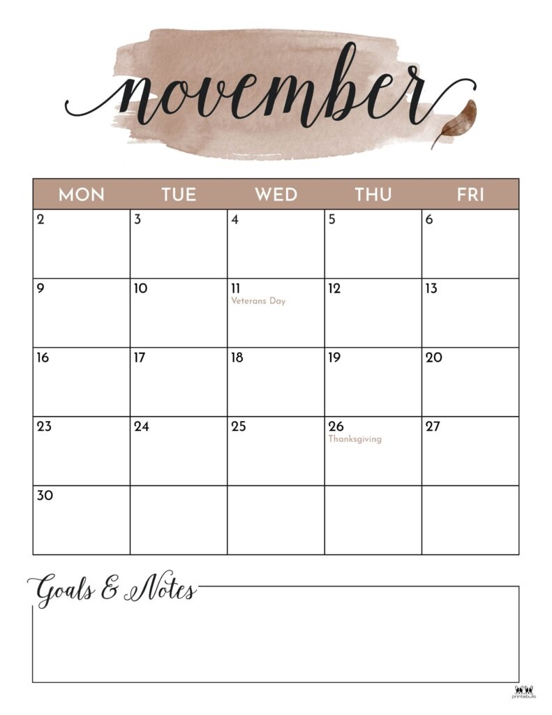 Cute 2026 Printable Calendar November