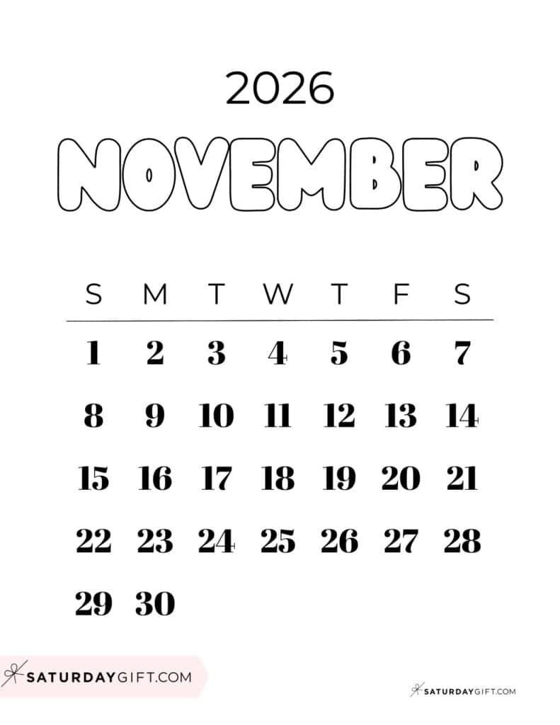 Cute November Printable Calendar 2026