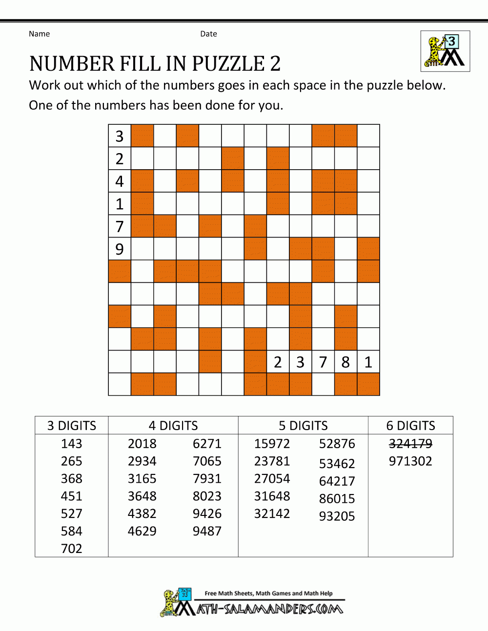 Number Puzzles Free Printable