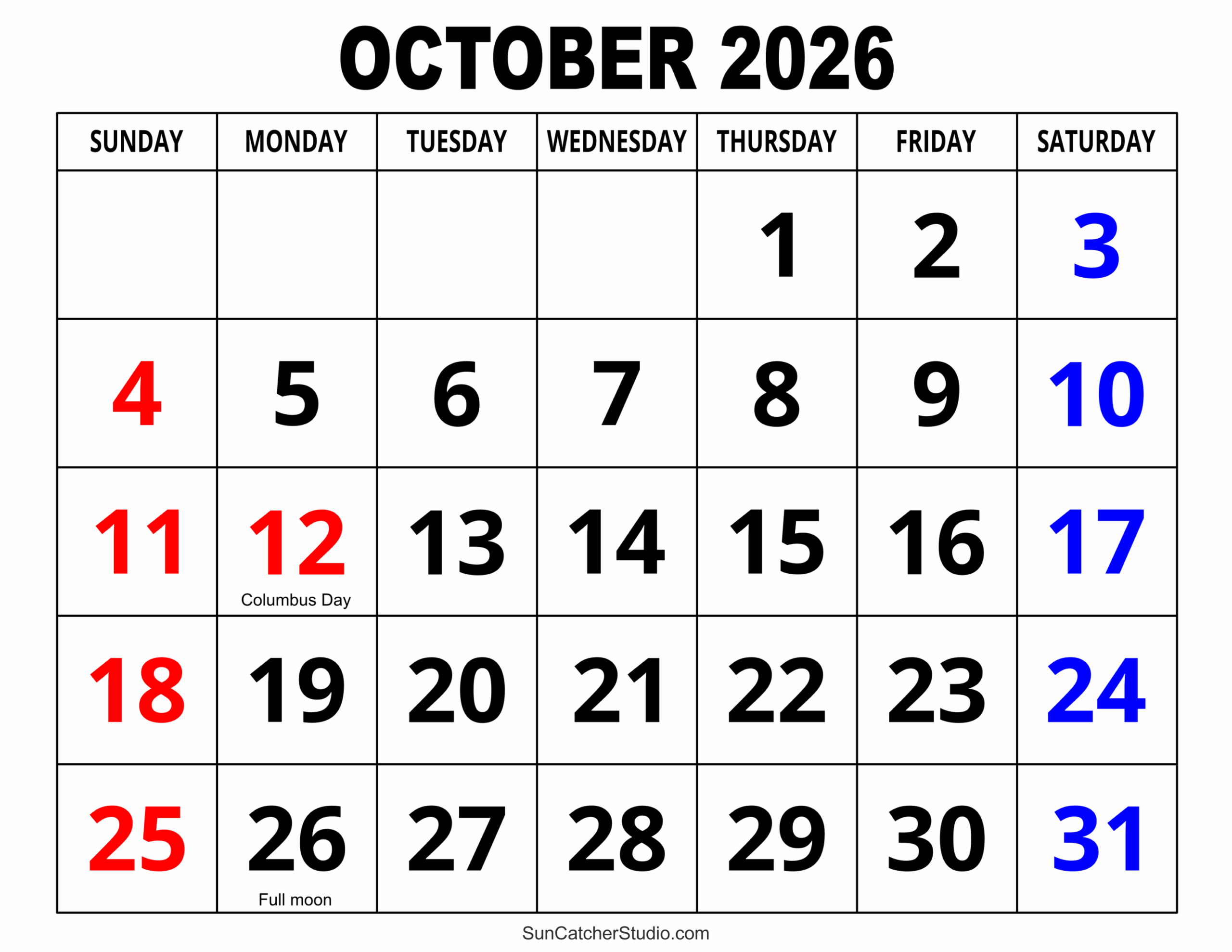 Printable Monthly Calendar October November 2026