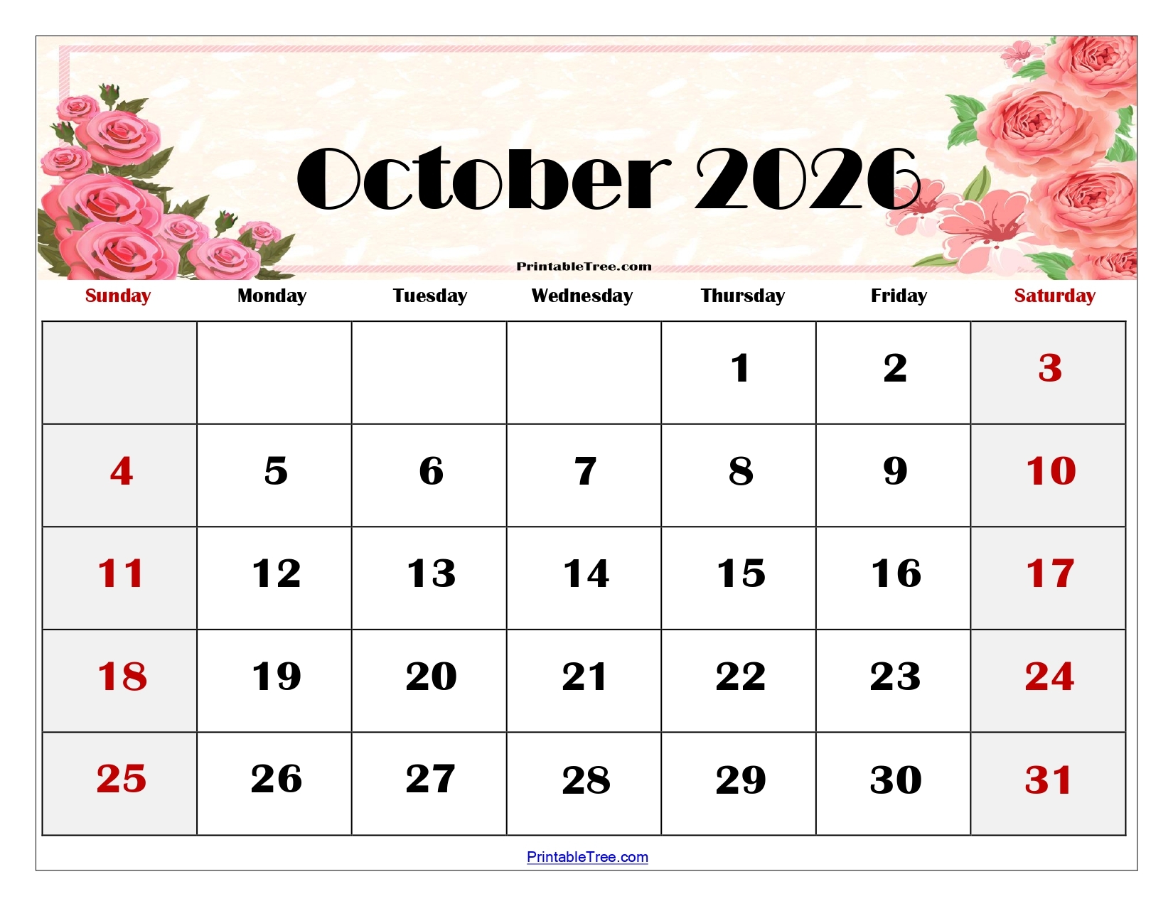 October 2026 Calendar With Holidays Printable