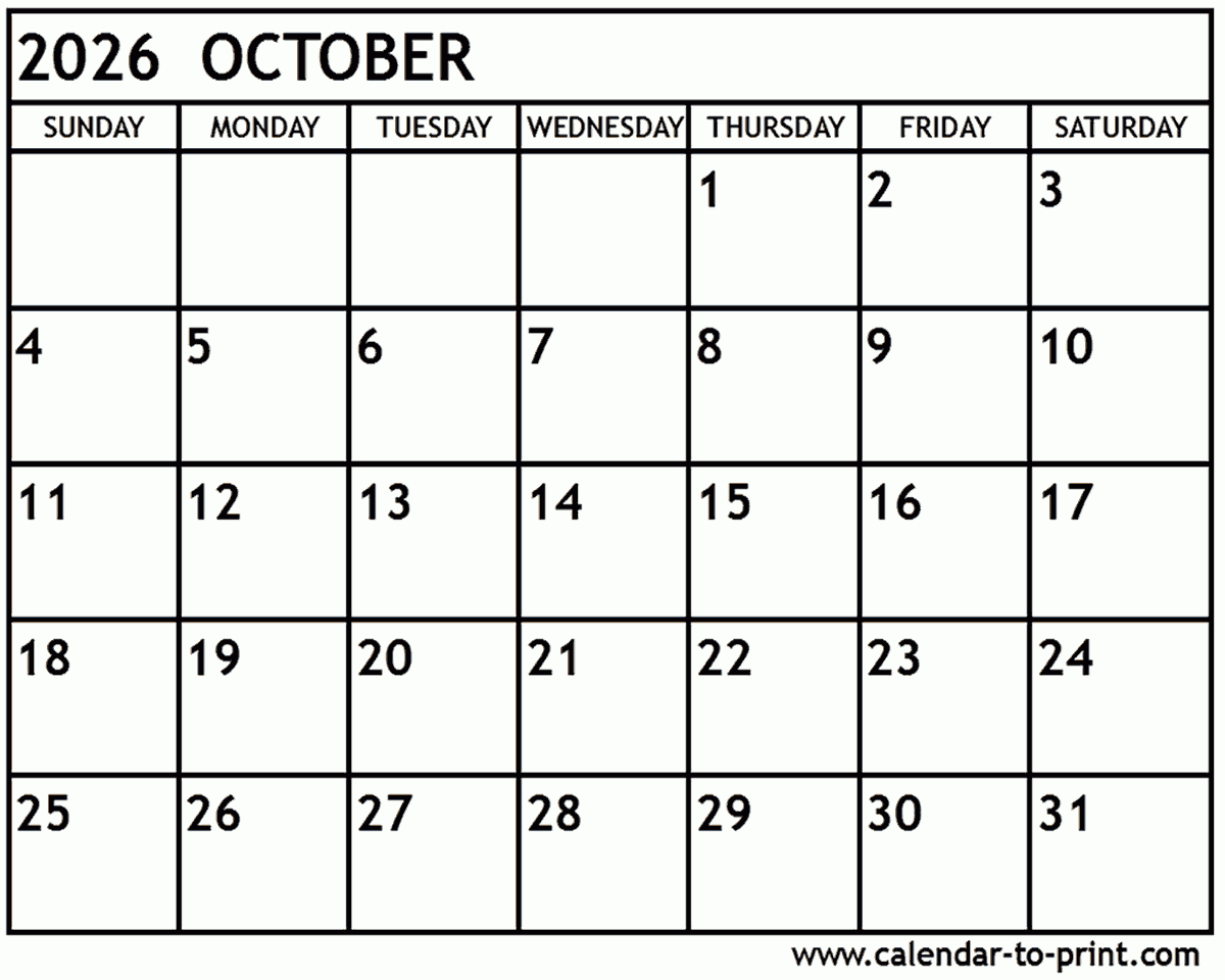 October 2026 Calendar Blank