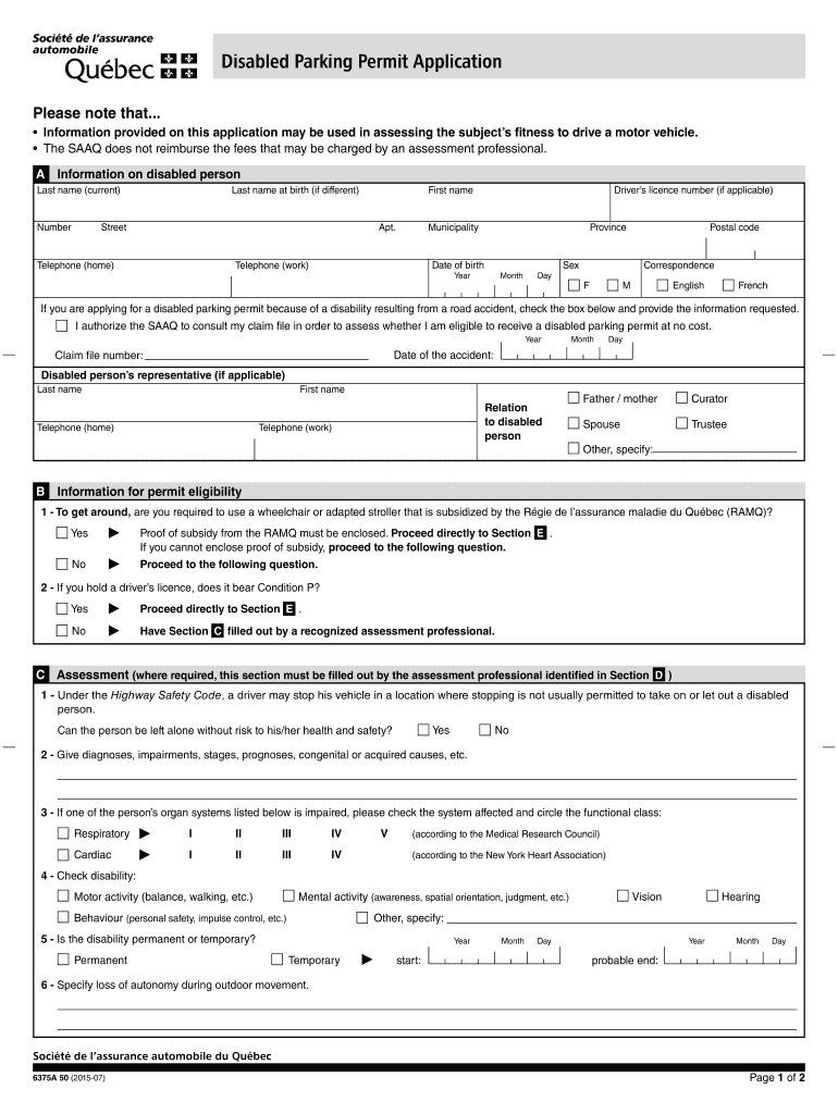 Ontario Handicap Parking Permit Application Form Pdf Fill Out 