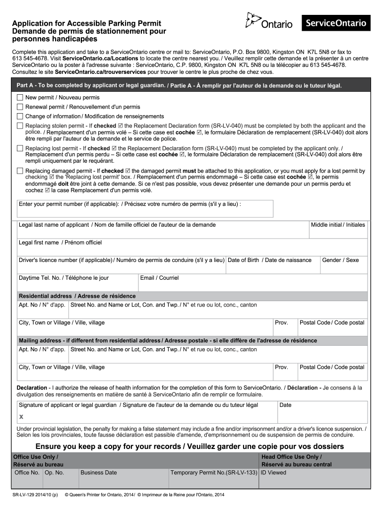 Ontario Handicap Parking Permit Application Form Pdf Fill Out 