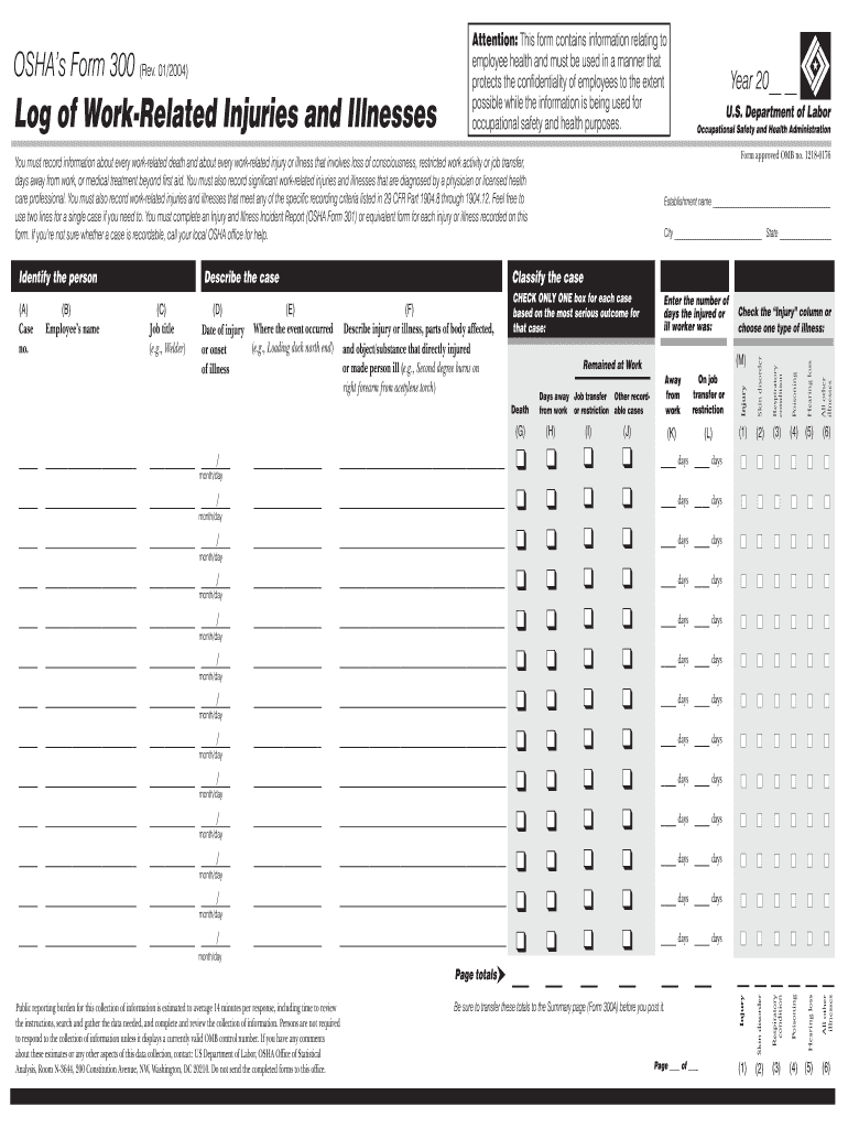Printable Form Osha Form 300