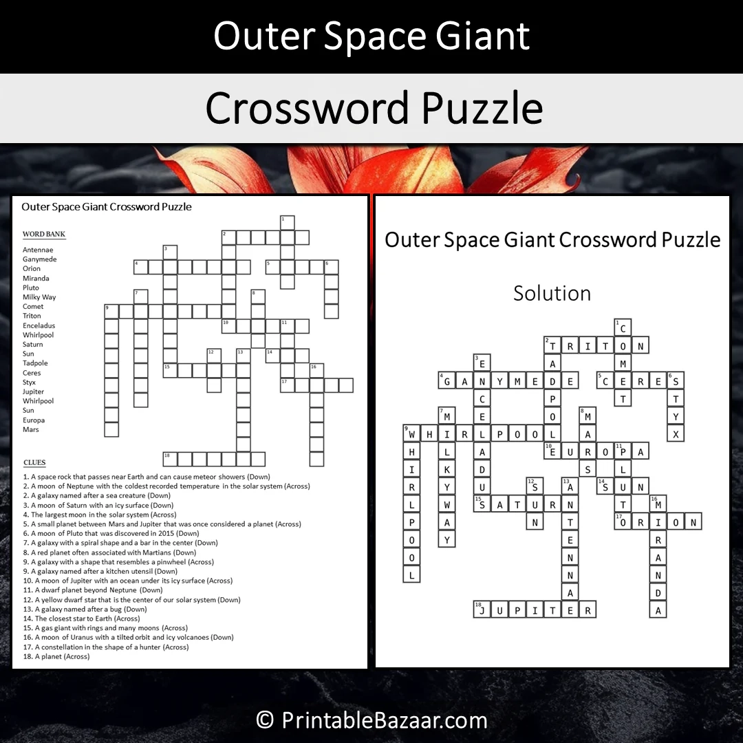 Outer Space Giant Crossword Puzzle Worksheet Activity Printable 