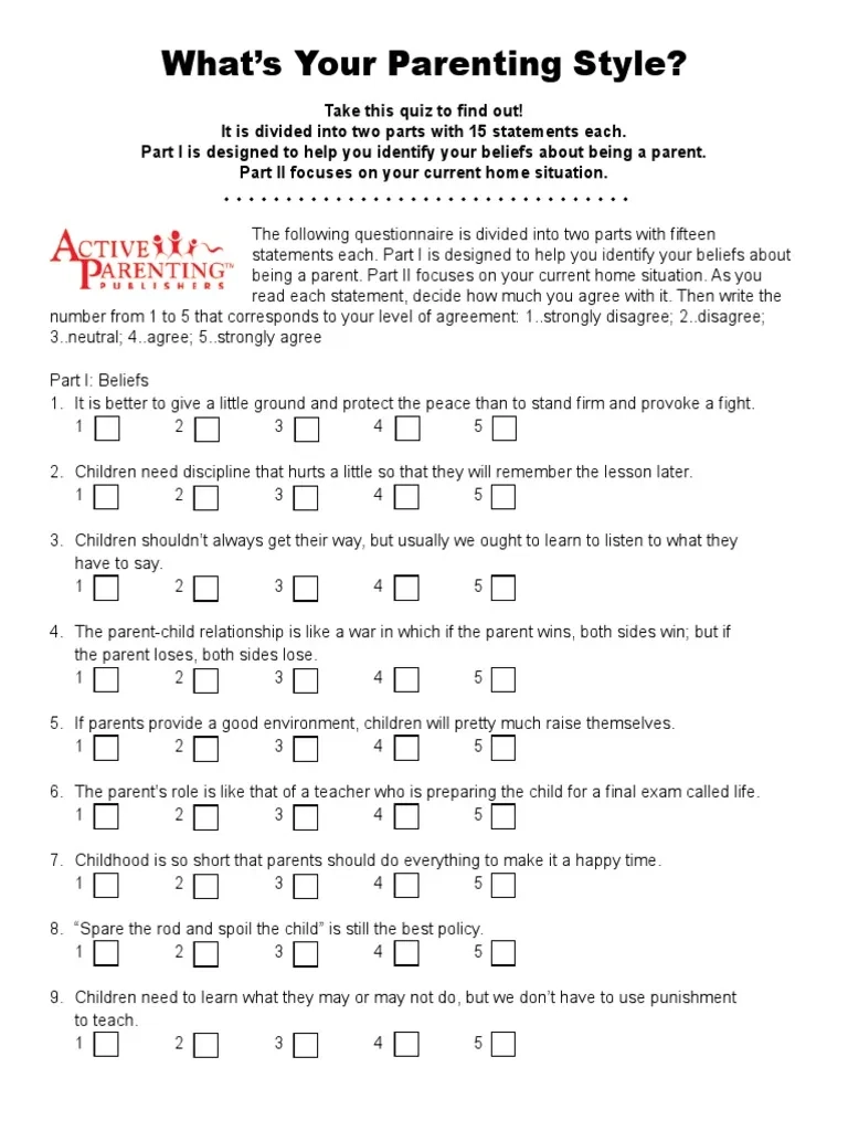 Parenting Style Quiz Printable PDF PDF Spanking Parenting