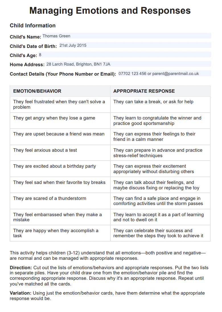 Free Printable Parenting Worksheets