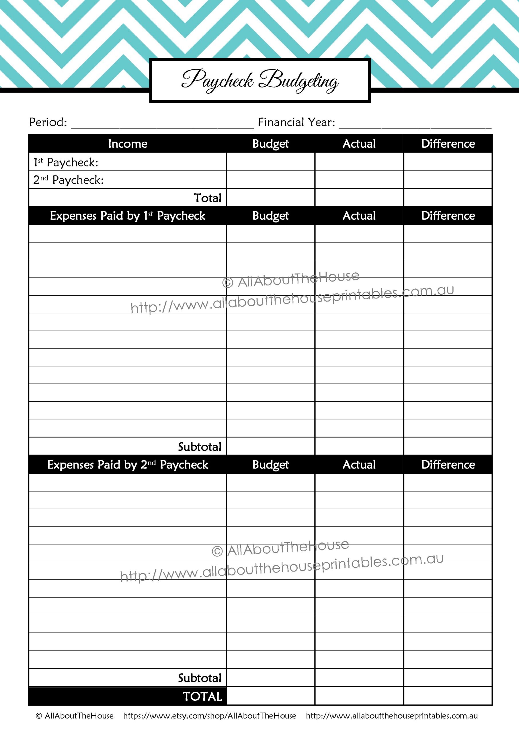 Free Printable Paycheck Budget Worksheet