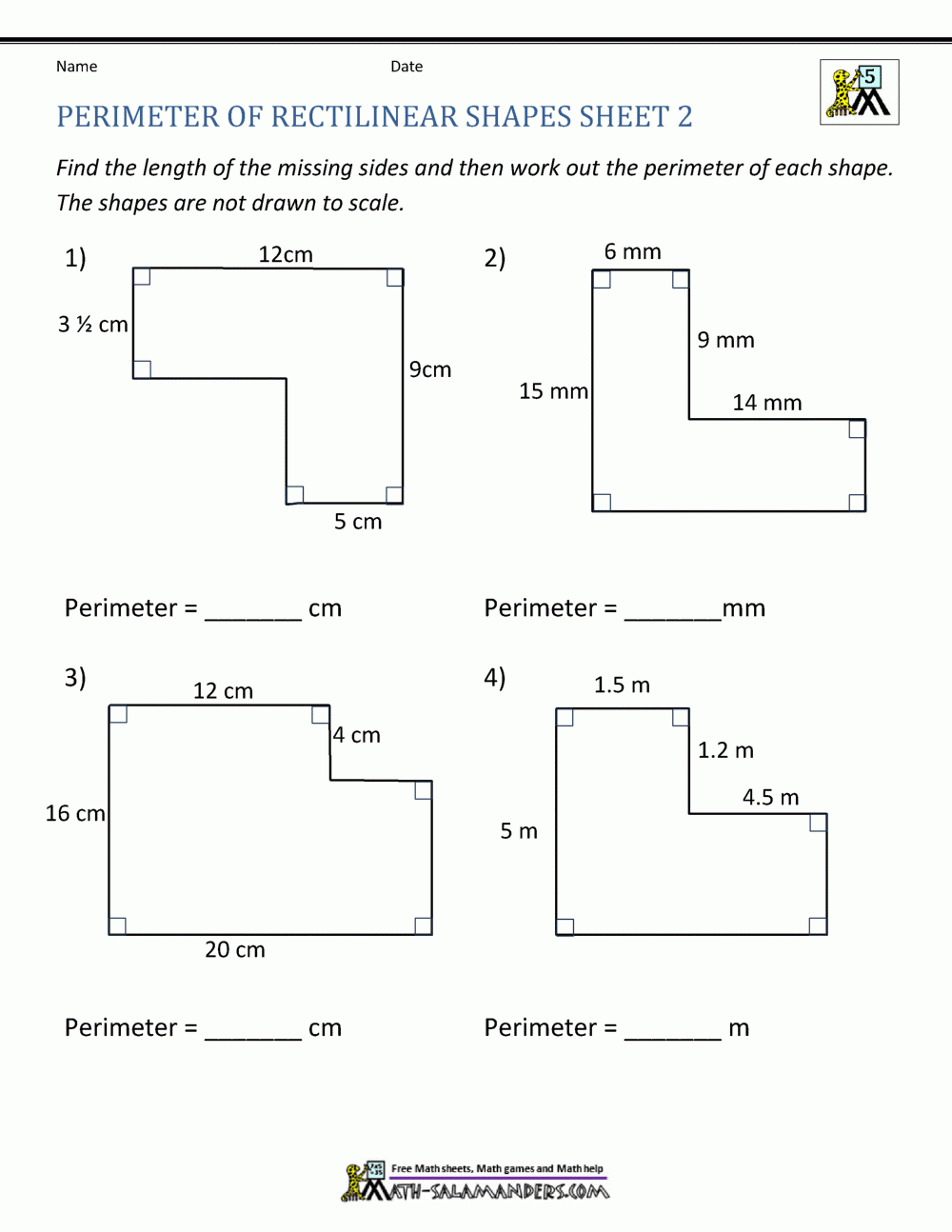 Perimeter Of Different Shapes Worksheet