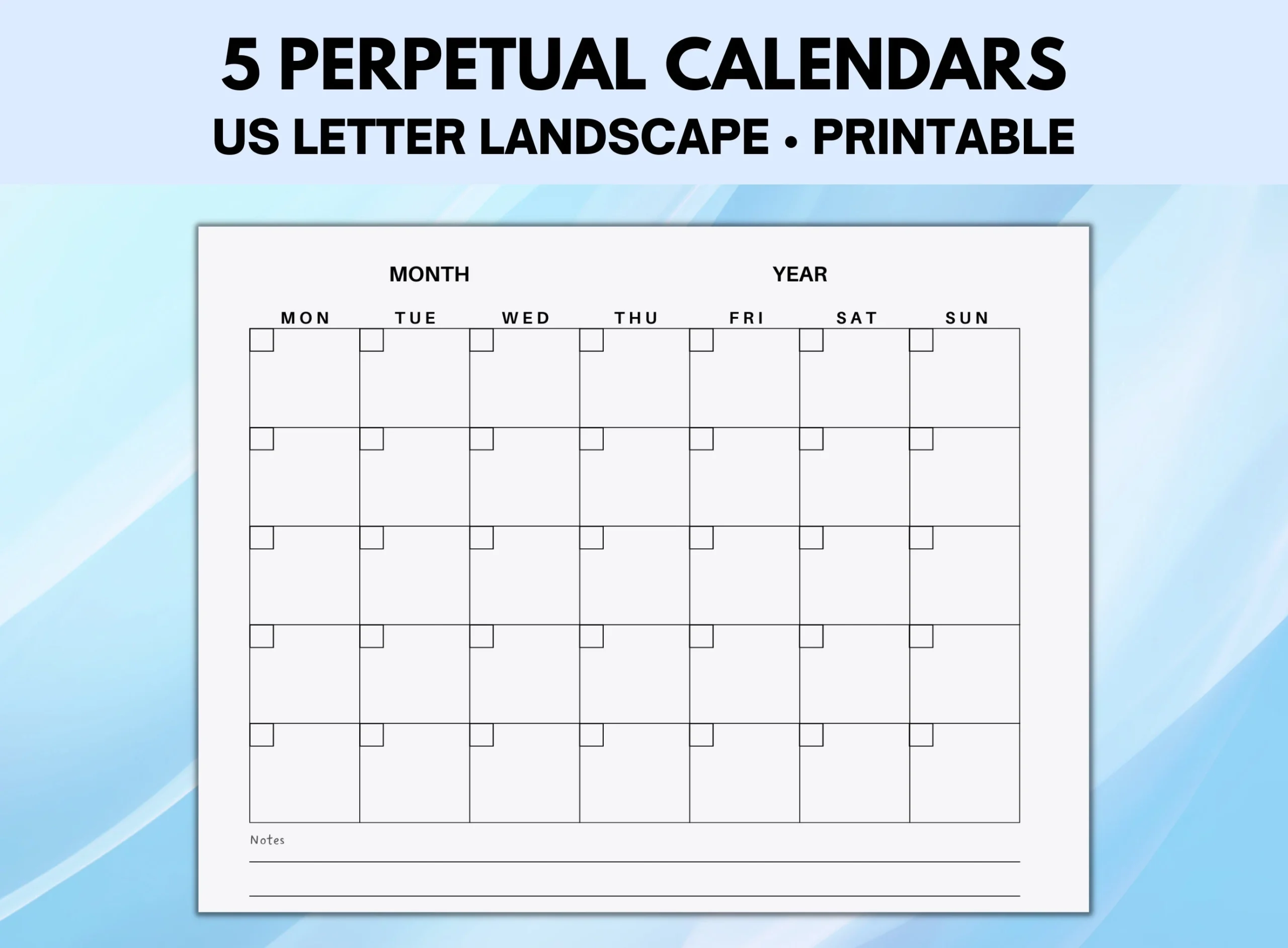 Printable Blank Perpetual Calendar Month
