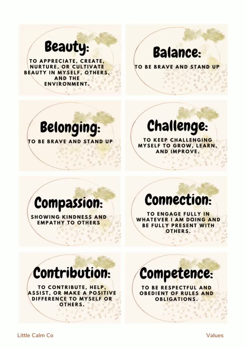Core Values Printable Cards