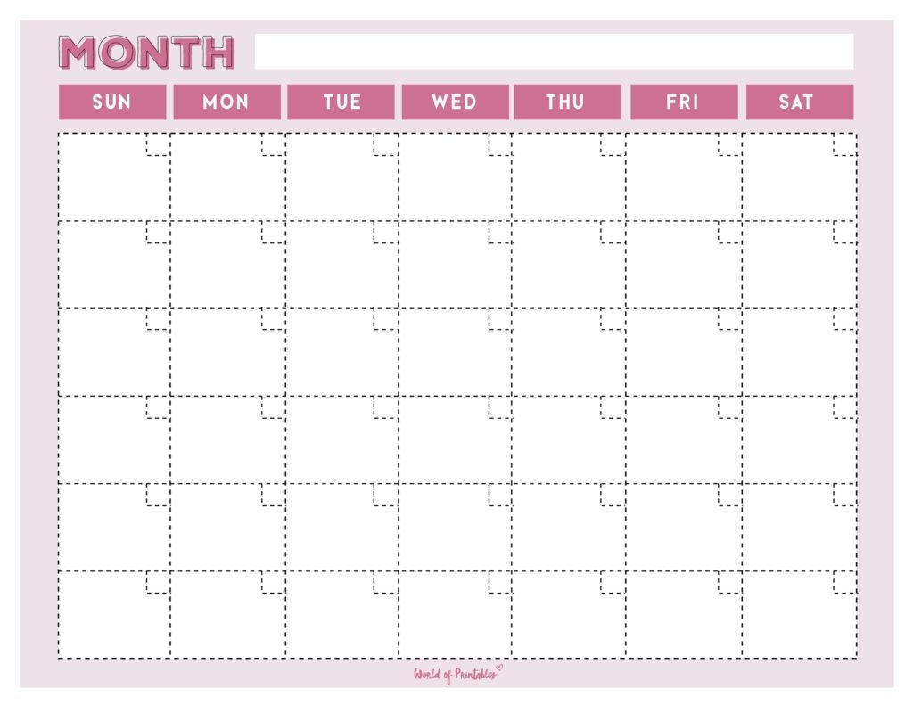 One Month Blank Calendar Printable