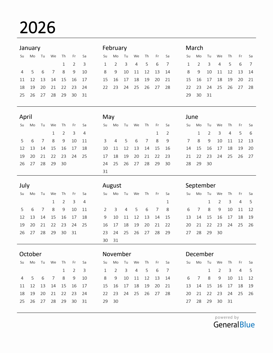 2026 Calendar Printable Pdf Free Download