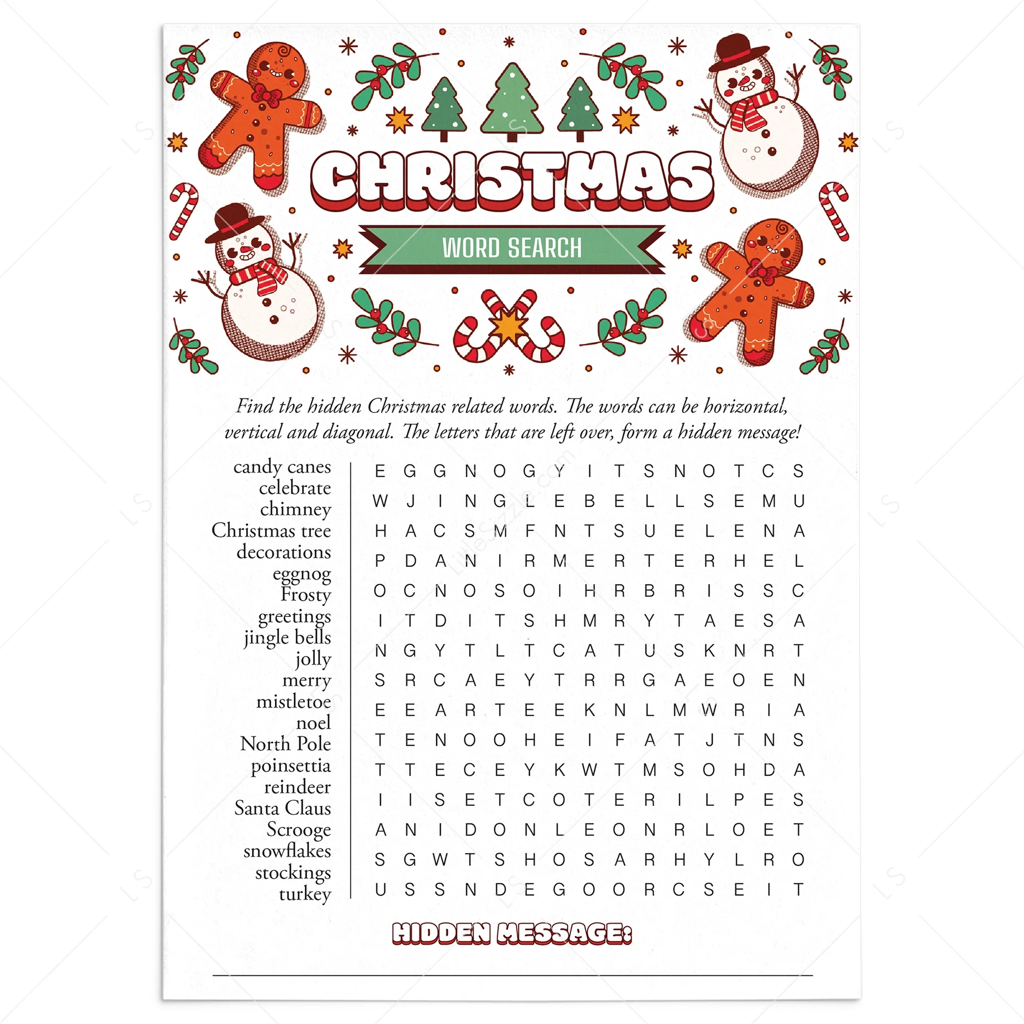 Christmas Printable Word Search Puzzles
