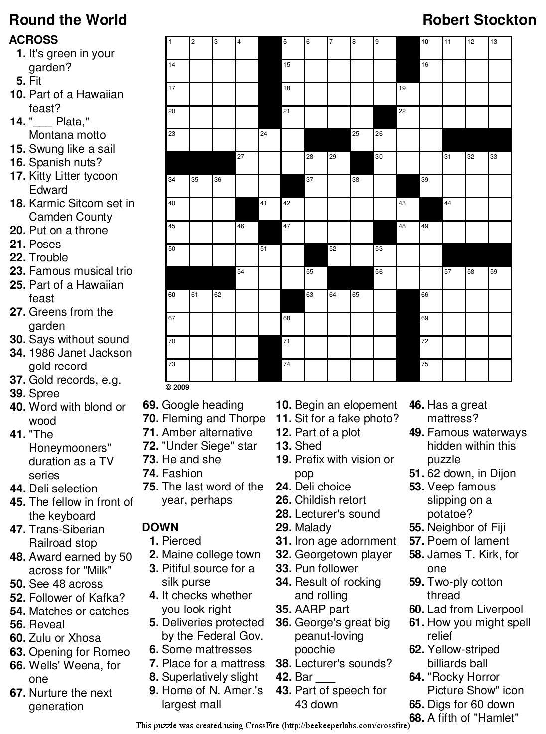 Printable Crossword Puzzle 92 Round The World Beekeeper 