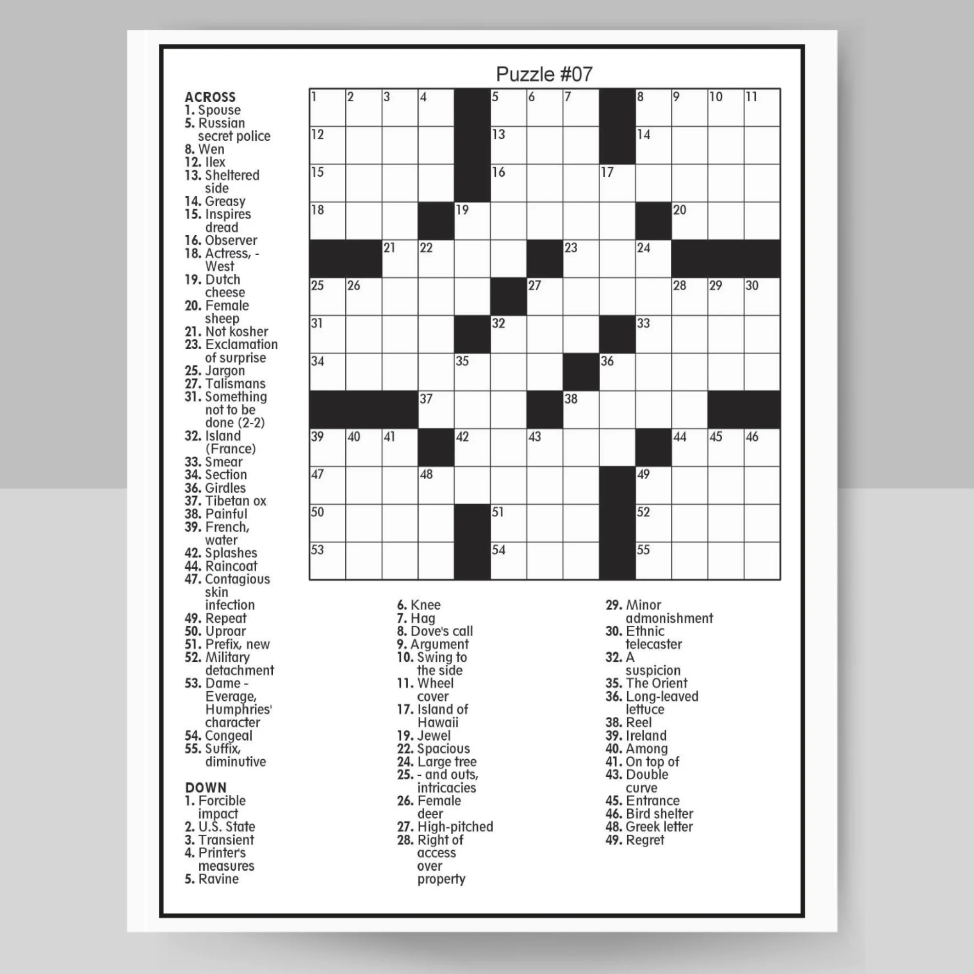 Printable Crossword Puzzles For Elderly