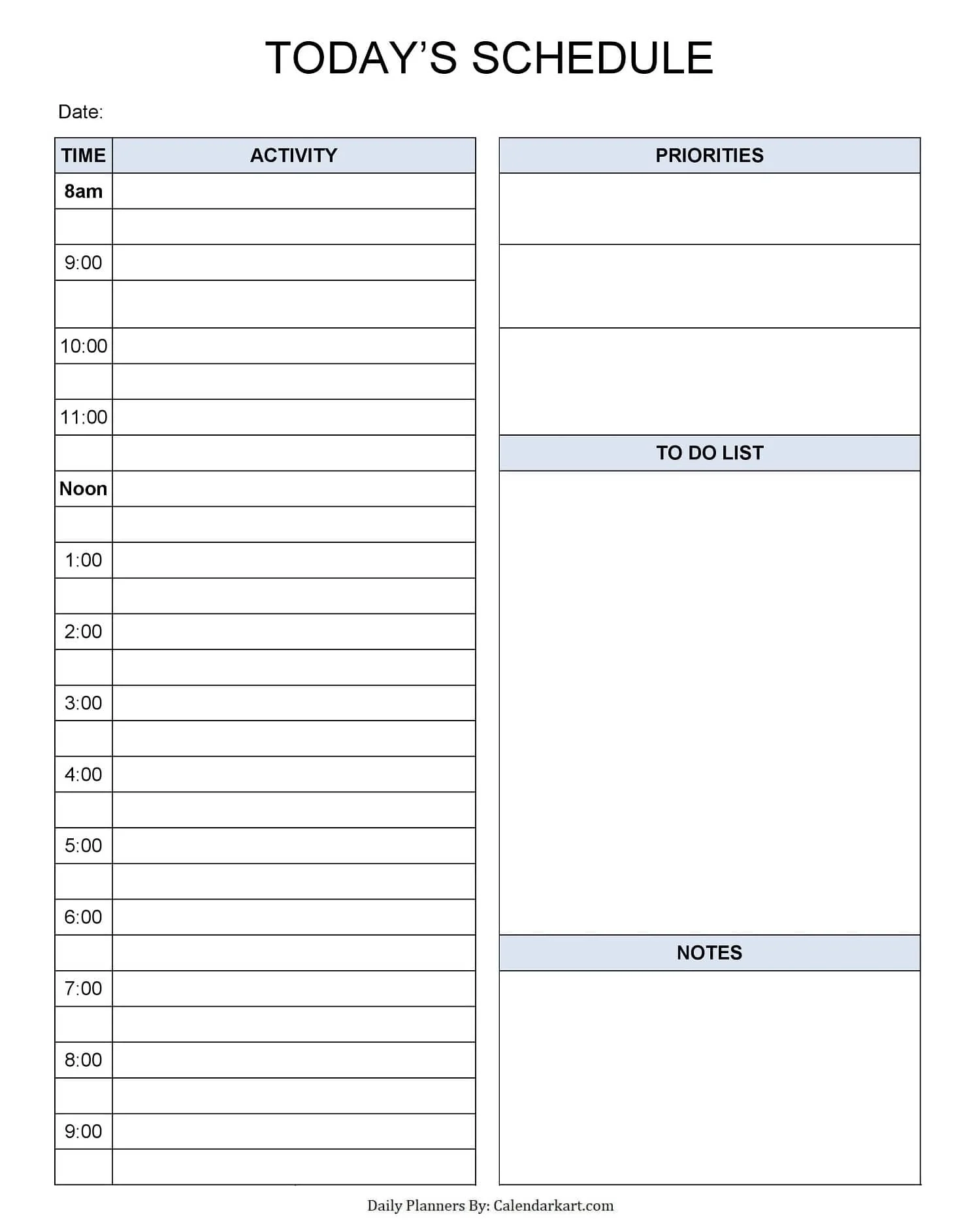 Printable Calendar Daily Blank