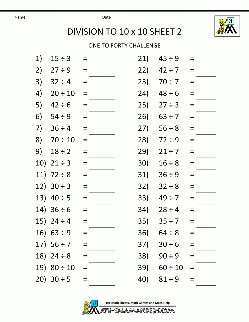 Division Printable Worksheets