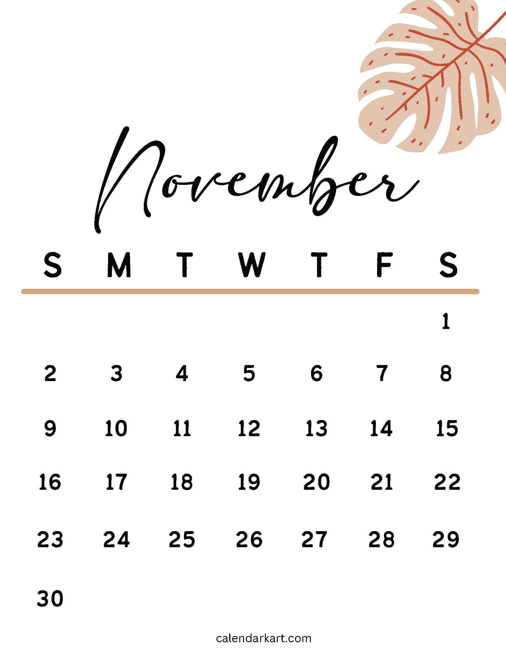 November Calendar Printables