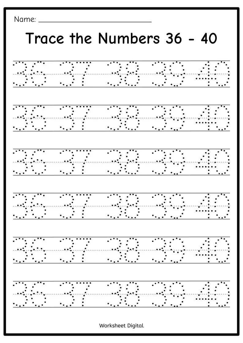 Printable Numbers 1 50 Tracing Worksheets Homeschool Kindergarten 