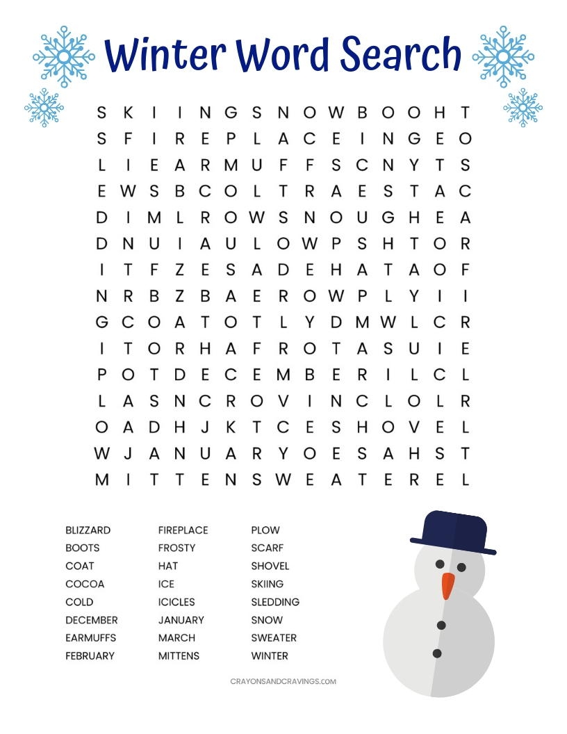 Printable Winter Word Search AllFreeKidsCrafts