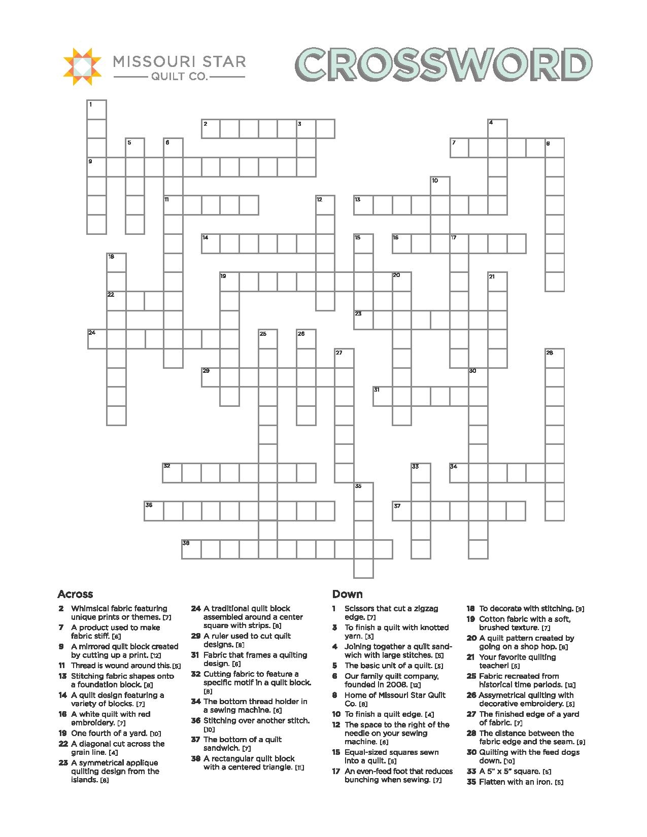 Quilting Crossword Missouri Star Blog
