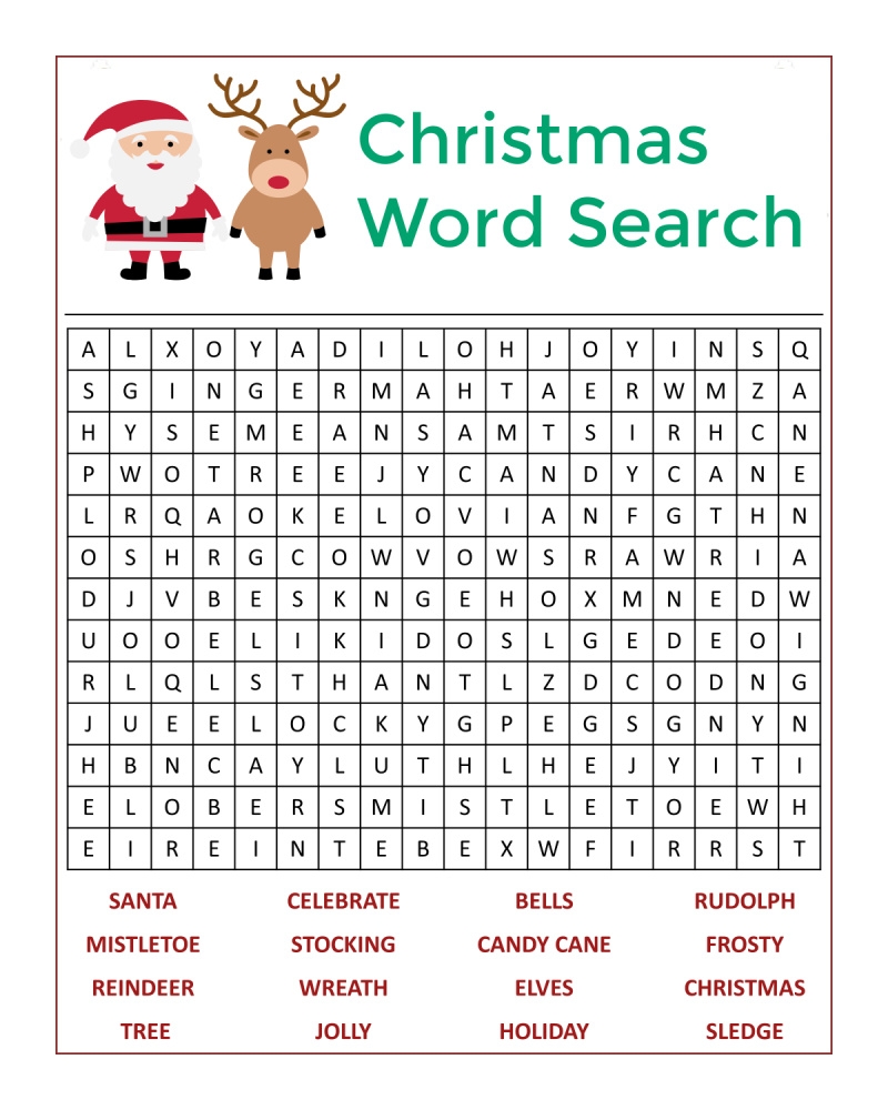 Word Find Christmas Puzzles Printable