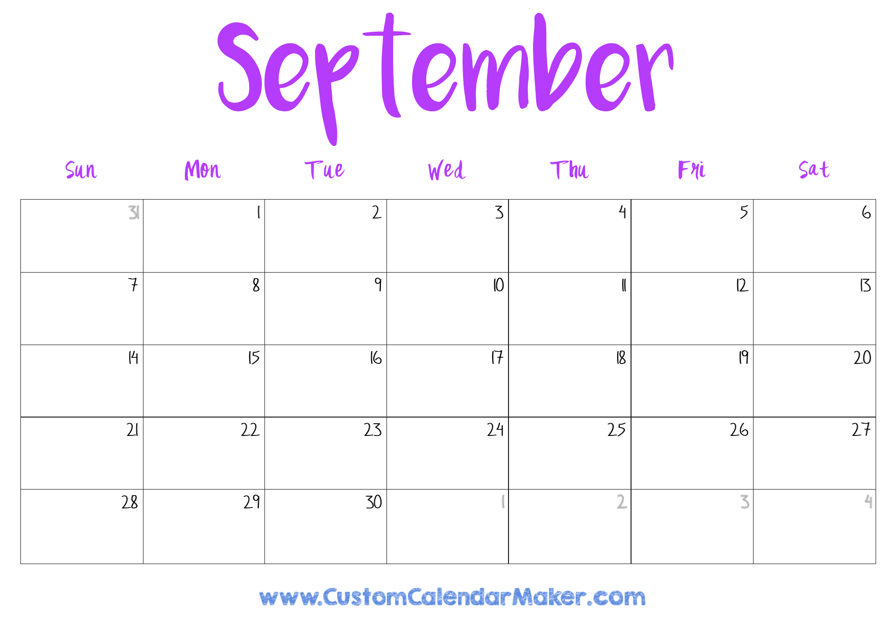 Blank Printable September Calendar