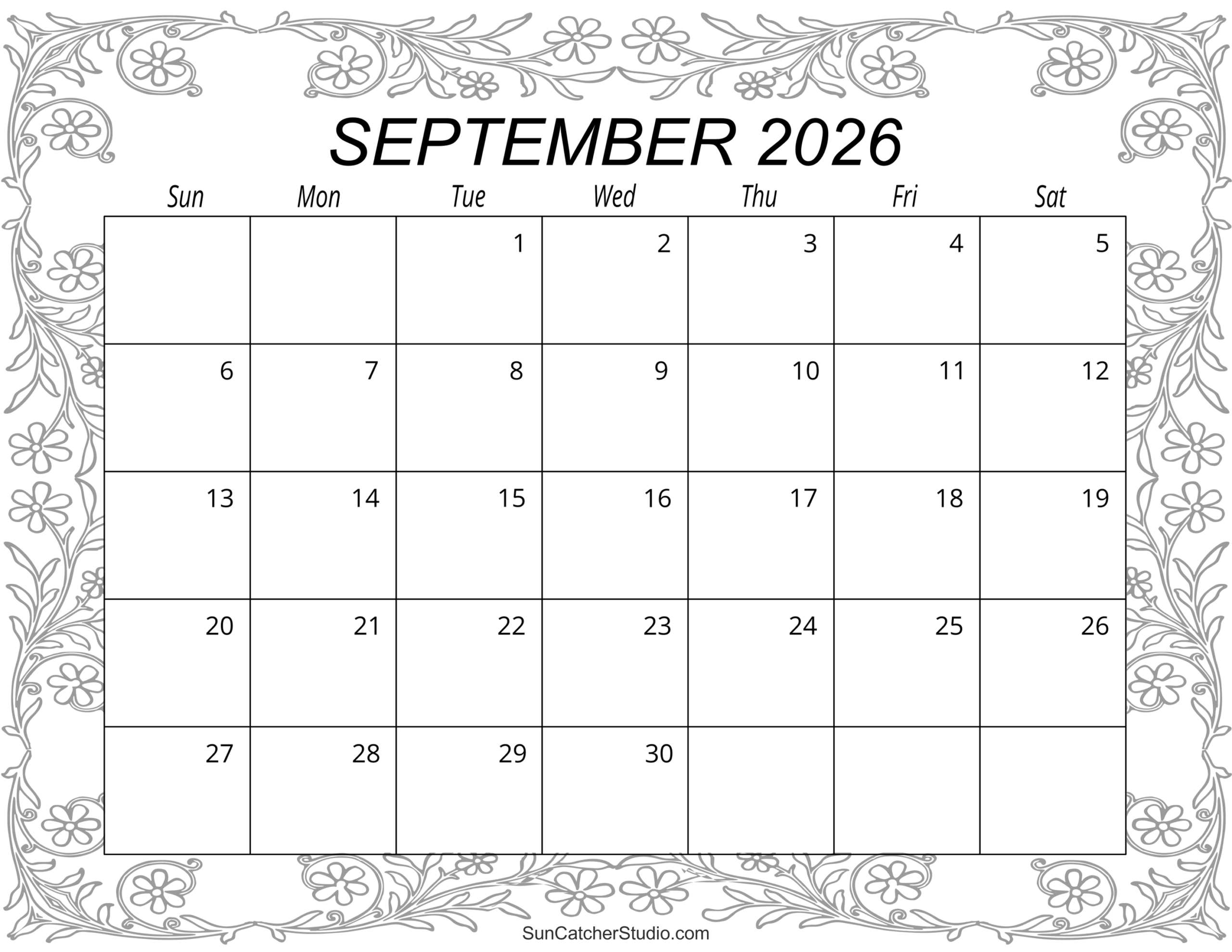 September Calendar 2026 Printable Free Blank