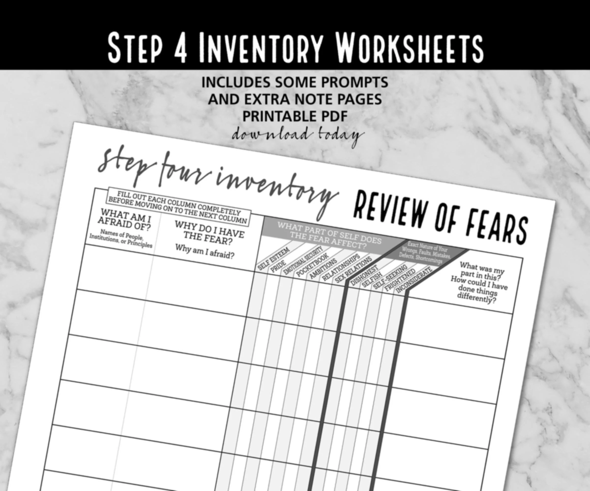 Aa 4th Step Worksheets Printable