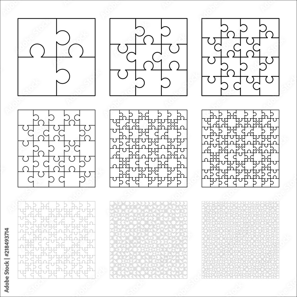 Stock Vektorgrafik Large Set Of White Puzzles Pieces In Square 