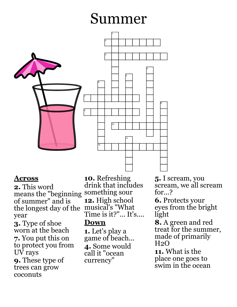 Summer Crossword Puzzles Printable