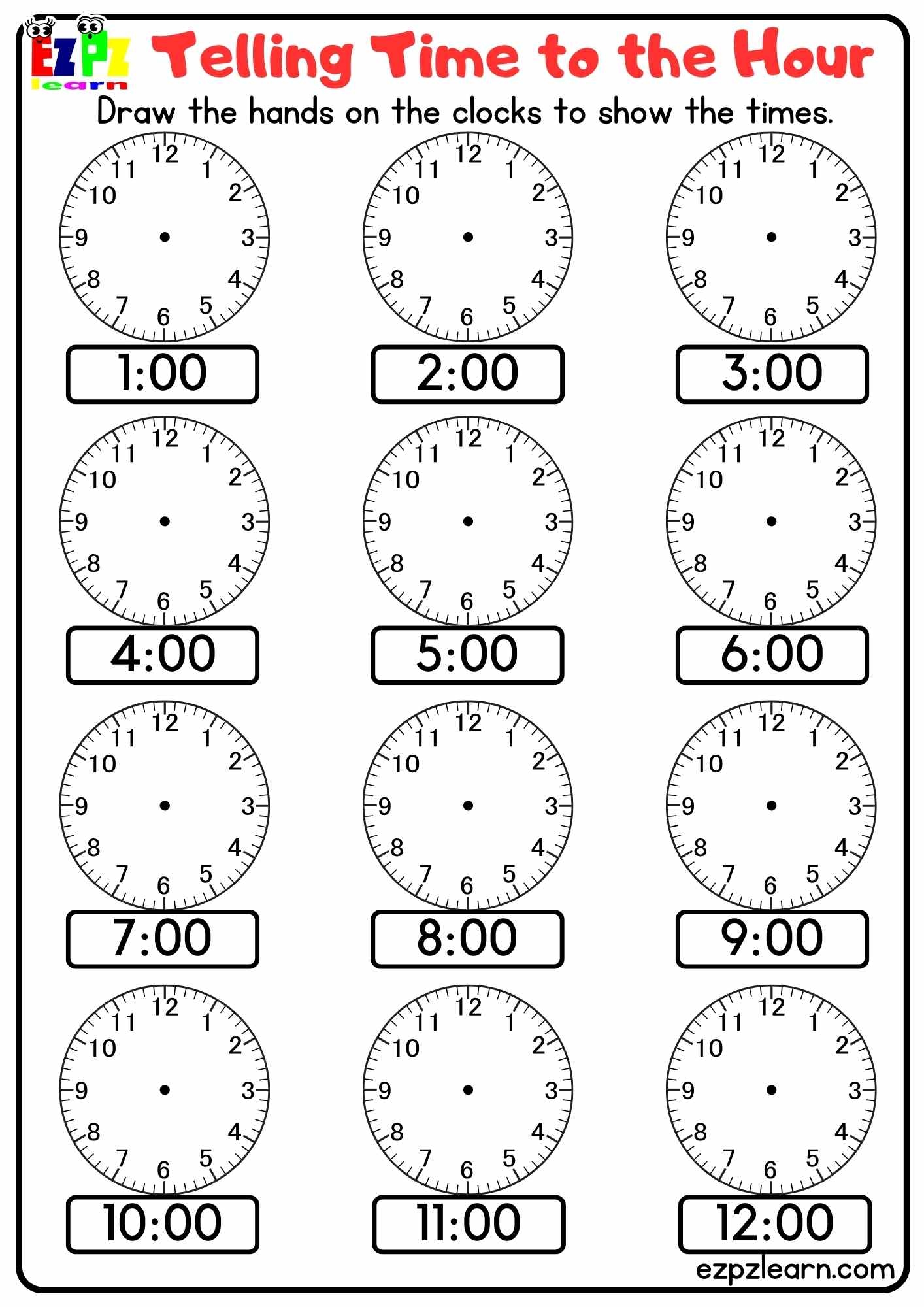 Telling The Time Printable Worksheets